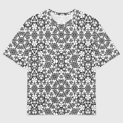 Мужская футболка оверсайз Черно-белый кружевной ажурный узор Цветочное круже