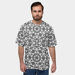 Футболка оверсайз мужская Черно-белый кружевной ажурный узор Цветочное круже, цвет: 3D-принт — фото 2