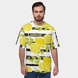 Футболка оверсайз мужская Лимон на чёрно-белом фоне, цвет: 3D-принт — фото 2