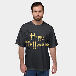 Футболка оверсайз мужская Happy Halloween надпись с летучими мышами, цвет: 3D-принт — фото 2