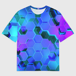 Мужская футболка оверсайз Синие неоновые плиты