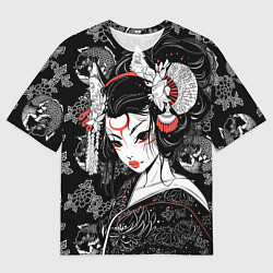 Футболка оверсайз мужская Гейша - кошка, цвет: 3D-принт