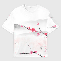 Мужская футболка оверсайз Японский пейзаж, начало весны