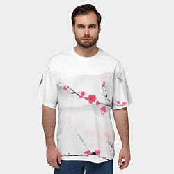 Футболка оверсайз мужская Японский пейзаж, начало весны, цвет: 3D-принт — фото 2