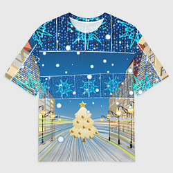 Футболка оверсайз мужская Новогоднее настроение - ночной город, цвет: 3D-принт