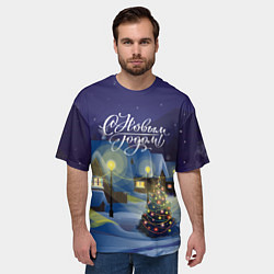 Футболка оверсайз мужская Новый год в деревне, цвет: 3D-принт — фото 2
