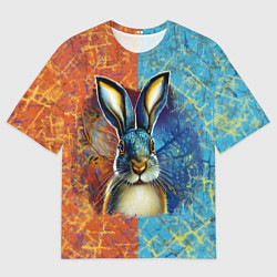 Мужская футболка оверсайз Огненный новогодний кролик