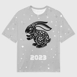 Футболка оверсайз мужская Символ 2023 года черный водяной кролик, цвет: 3D-принт