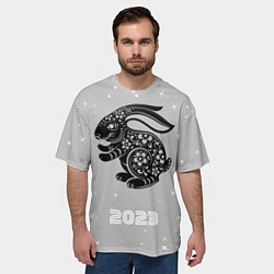 Футболка оверсайз мужская Символ 2023 года черный водяной кролик, цвет: 3D-принт — фото 2
