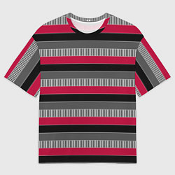 Мужская футболка оверсайз Красно-черный полосатый современный узор