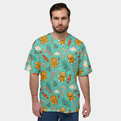 Футболка оверсайз мужская Новогодний паттерн с печеньем и конфетами, цвет: 3D-принт — фото 2