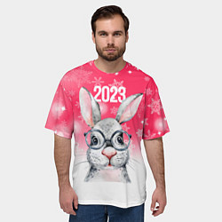 Футболка оверсайз мужская 2023 год - кролик в очках, цвет: 3D-принт — фото 2