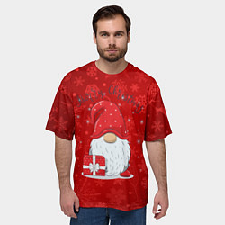 Футболка оверсайз мужская Гном с подарком, цвет: 3D-принт — фото 2