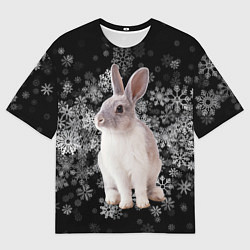 Мужская футболка оверсайз Кролик и пушистые снежинки