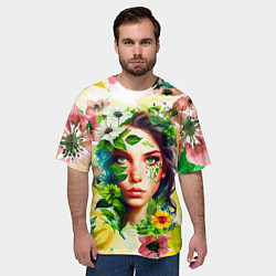 Футболка оверсайз мужская Девушка Весна - акварель, цвет: 3D-принт — фото 2