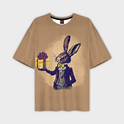Мужская футболка оверсайз Кролик в костюме с подарком