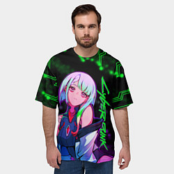 Футболка оверсайз мужская Люси из киберпанка - в неоне, цвет: 3D-принт — фото 2