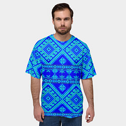 Футболка оверсайз мужская Сине-голубые узоры - вышивка, цвет: 3D-принт — фото 2