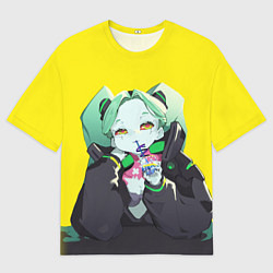 Футболка оверсайз мужская Ребекка пьет коктель - Cyberpunk, цвет: 3D-принт