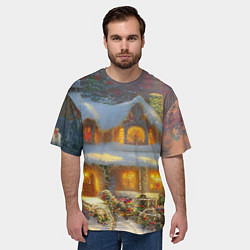 Футболка оверсайз мужская Заснеженные деревья и новогодний коттедж с гирлянд, цвет: 3D-принт — фото 2