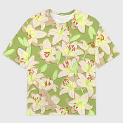 Мужская футболка оверсайз Нежные цветы - лилии: цветной паттерн