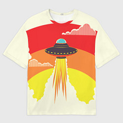 Футболка оверсайз мужская Ретро футуризм летающий корабль НЛО, цвет: 3D-принт