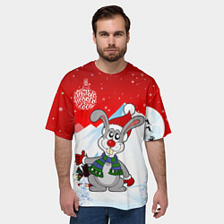 Футболка оверсайз мужская Новый год - зайчик, цвет: 3D-принт — фото 2
