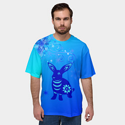 Футболка оверсайз мужская Синий кролик и снежинки, цвет: 3D-принт — фото 2