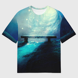Футболка оверсайз мужская Космические звёзды, небо и скамья, цвет: 3D-принт
