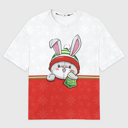 Футболка оверсайз мужская Новогодний зайка с ёлочкой, цвет: 3D-принт