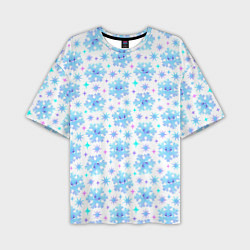 Мужская футболка оверсайз Снежинки с цветными звездами на белом фоне