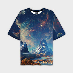 Мужская футболка оверсайз Горы и бескрайний космос