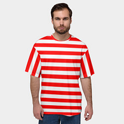 Футболка оверсайз мужская Красный полосатый новогодний леденец, цвет: 3D-принт — фото 2