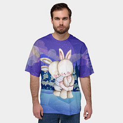 Футболка оверсайз мужская Зайчики обнимаются - новый год, цвет: 3D-принт — фото 2