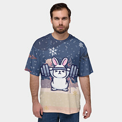 Футболка оверсайз мужская Зайчонок со штангой, цвет: 3D-принт — фото 2