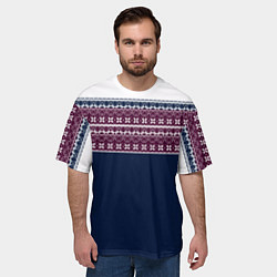 Футболка оверсайз мужская Скандинавский орнамент на синем, бордовом фоне, цвет: 3D-принт — фото 2