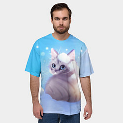 Футболка оверсайз мужская Заснеженный котик, цвет: 3D-принт — фото 2