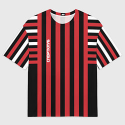 Мужская футболка оверсайз Красно черный полосатый узор Спортклуб