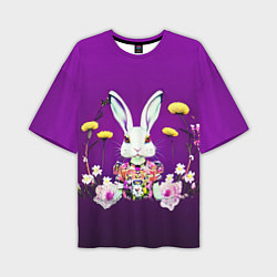 Мужская футболка оверсайз Кролик с одуванчиками
