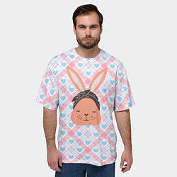 Футболка оверсайз мужская Милый кролик и сердечки, цвет: 3D-принт — фото 2