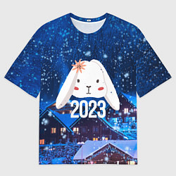 Футболка оверсайз мужская Белый крольчонок с цветком, цвет: 3D-принт