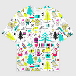 Мужская футболка оверсайз Happy new year hohoho