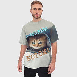 Футболка оверсайз мужская С новым котом, цвет: 3D-принт — фото 2