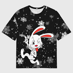 Мужская футболка оверсайз Подмигивающий кролик в снежинках