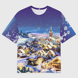 Футболка оверсайз мужская Рождественская деревня, цвет: 3D-принт