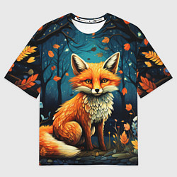 Футболка оверсайз мужская Лиса в Folk Art стиле, цвет: 3D-принт