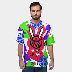 Футболка оверсайз мужская С Новым Годом! Да заяц я, заяц!, цвет: 3D-принт — фото 2