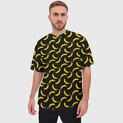 Футболка оверсайз мужская Бананы паттерн на чёрном фоне, цвет: 3D-принт — фото 2