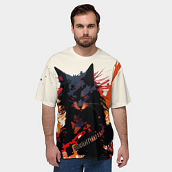 Футболка оверсайз мужская Black rocker cat on a light background - C-Cats co, цвет: 3D-принт — фото 2