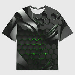 Мужская футболка оверсайз Черные плиты и зеленая сетка